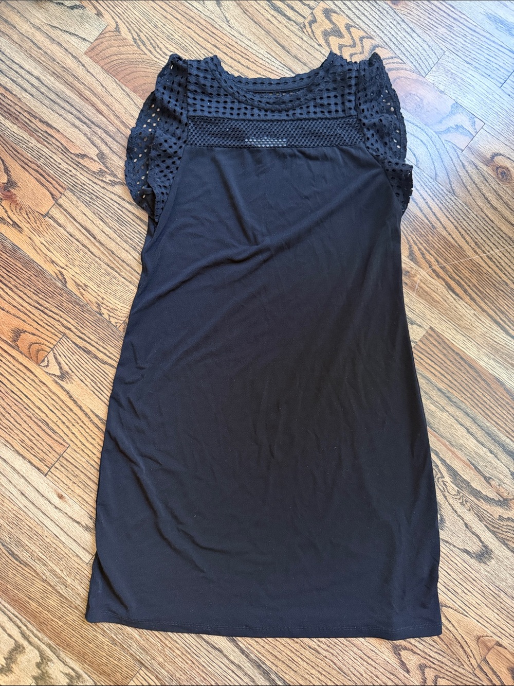 Michael Kors Black Mini Dress with Eyelet Yoke